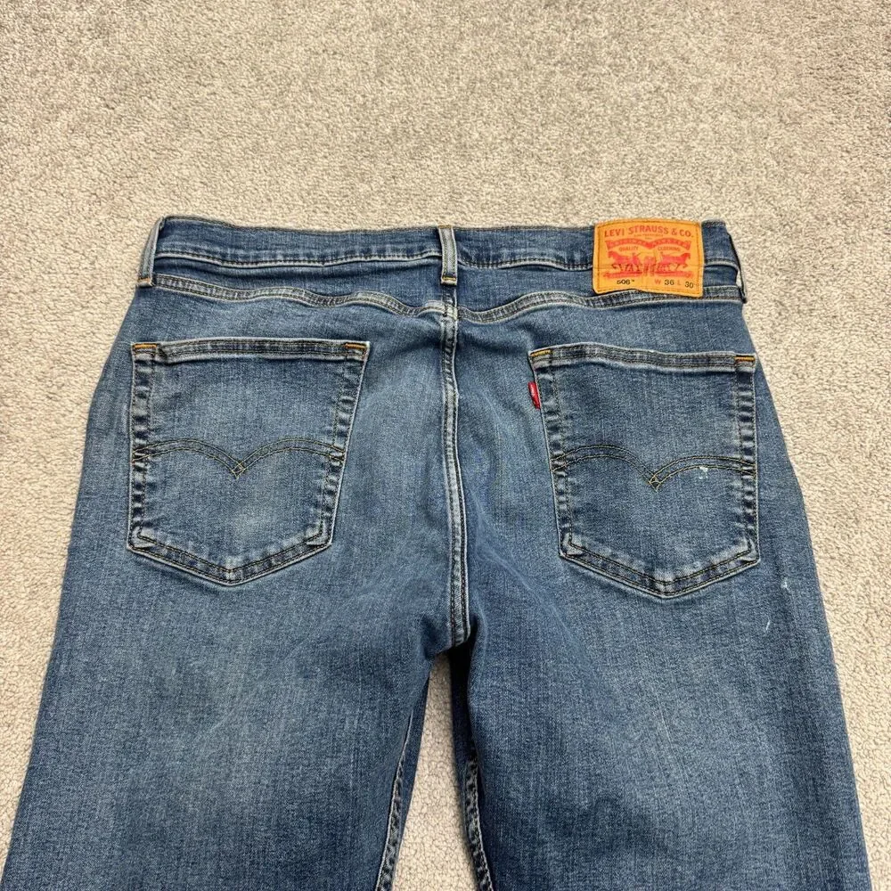 Levi's 506 Straight Leg Denim Jeans Mens 36x30 Blue Medium Wash Cotton Casual